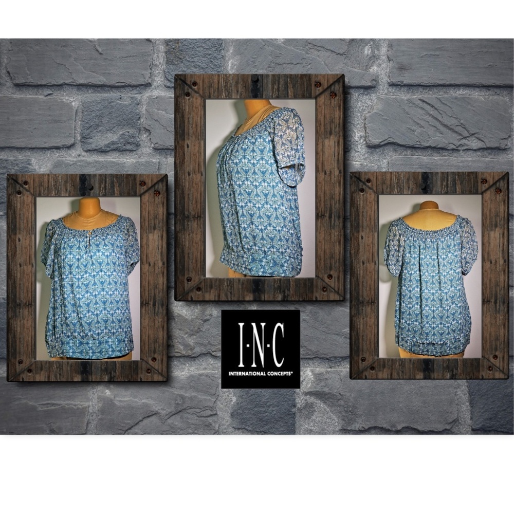 INC GUC! Woman Blue Sheer Paisley Top
